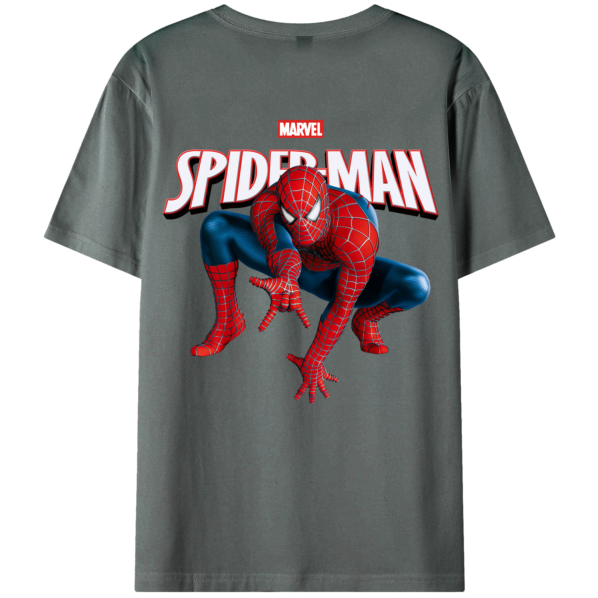 （画像用） Spider Man スパイダーマン 綿100％ メンズ半袖Tシャツ（バックプリント） 通気性